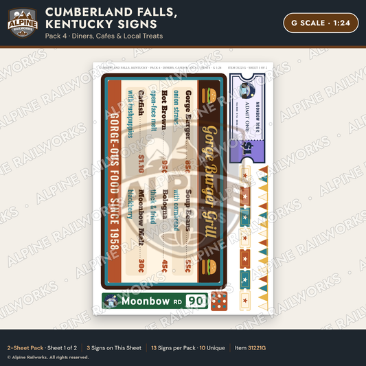 Alpine Railworks 31221G G Scale Cumberland Falls Signs - Diners