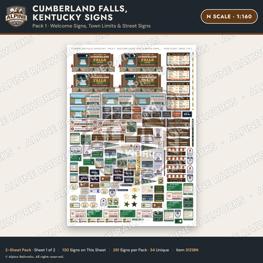 Alpine Railworks 31218N N Scale Cumberland Falls Signs - Welcome Signs