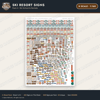 Alpine Railworks 30245N N Scale Ski Resort Signs - Ski School