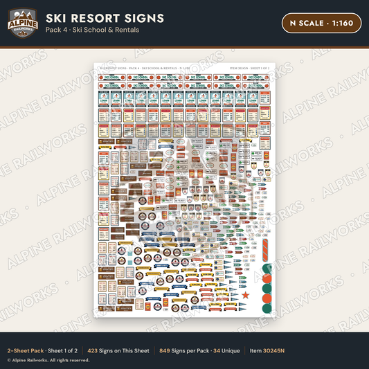 Alpine Railworks 30245N N Scale Ski Resort Signs - Ski School