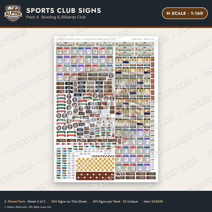 Alpine Railworks 30461N N Scale Sports Club Signs - Bowling