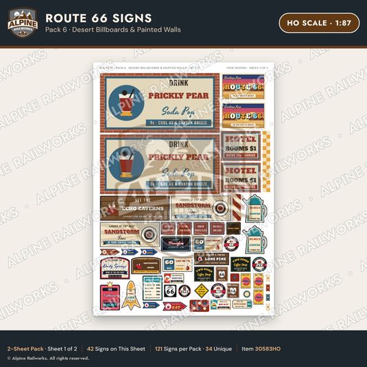 Alpine Railworks 30583HO HO Scale Route 66 Highway Signs