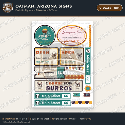 Alpine Railworks 31240G G Scale Oatman AZ Signs - Attractions & Tours