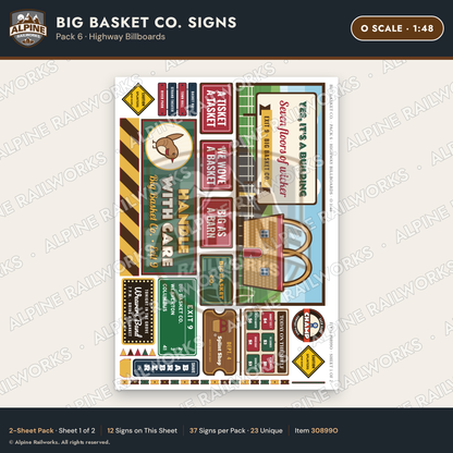 Alpine Railworks 30899O O Scale Roadside Signs - Basket Building