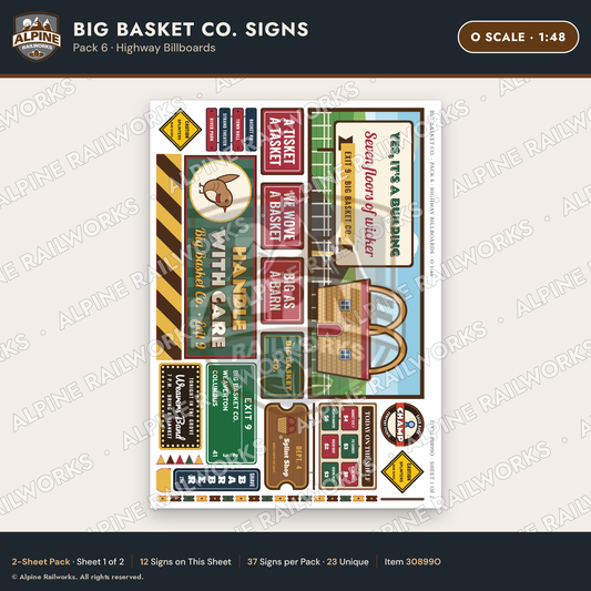 Alpine Railworks 30899O O Scale Roadside Signs - Basket Building