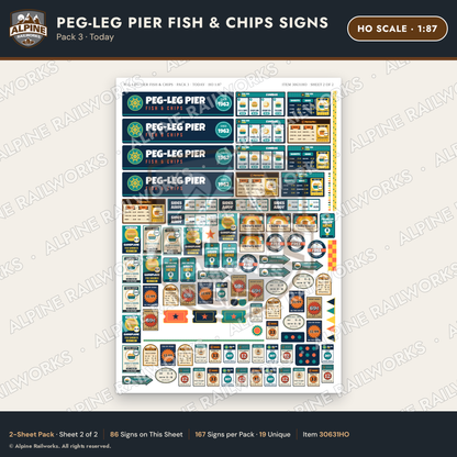 Alpine Railworks 30631HO HO Scale Fast Food Signs - Fish & Chips