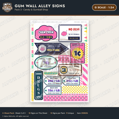 Alpine Railworks 31082G G Scale Roadside Signs - Bubblegum Alley