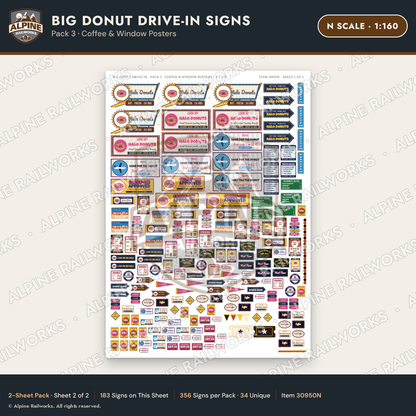 Alpine Railworks 30950N N Scale Roadside Signs - Giant Donut Shop