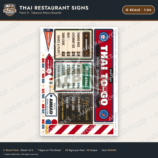 Alpine Railworks 30414G G Scale Thai Restaurant Signs
