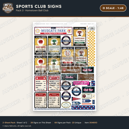 Alpine Railworks 30460O O Scale Sports Club Signs - Hometown Ball Club