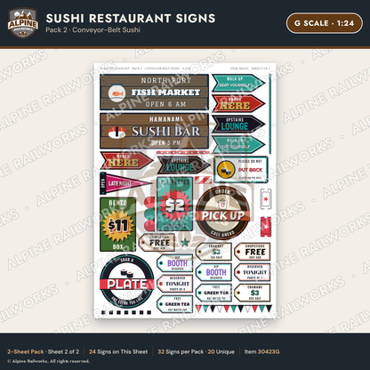 Alpine Railworks 30423G G Scale Sushi Restaurant Signs