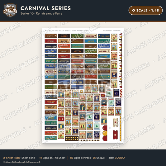 Alpine Railworks 30010O O Scale Carnival Signs - Renaissance Faire