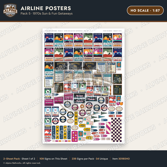 Alpine Railworks 30180HO HO Scale Airline Posters - 1970s Sun