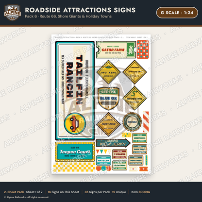 Alpine Railworks 30091G G Scale Roadside Attractions Signs - Route 66