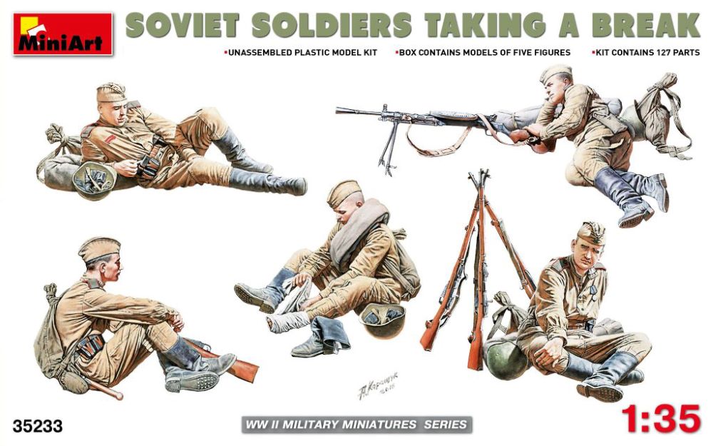 Miniart Models 35233 1/35 WWII Soviet Soldiers Taking a Break (5) w/Weapons & Ac