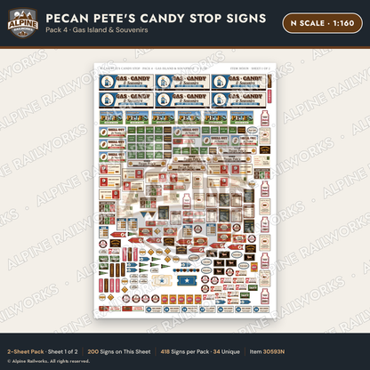 Alpine Railworks 30593N N Scale Roadside Signs - Pecan Candy Stop