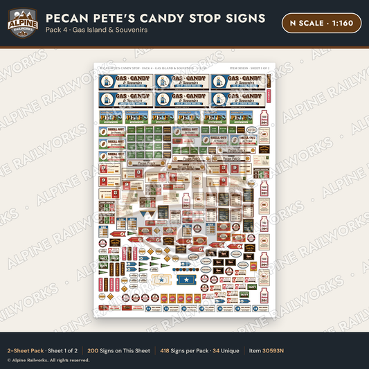 Alpine Railworks 30593N N Scale Roadside Signs - Pecan Candy Stop