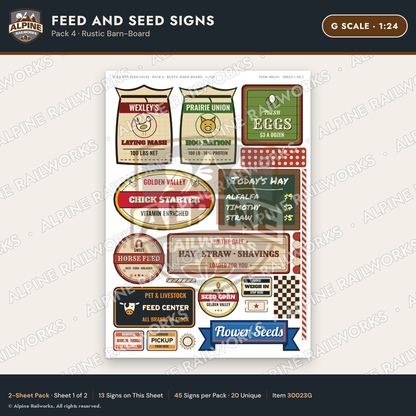 Alpine Railworks 30023G G Scale Feed and Seed Signs