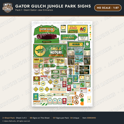 Alpine Railworks 30804HO HO Scale Roadside Signs - Alligator Park