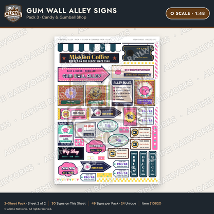 Alpine Railworks 31082O O Scale Roadside Signs - Bubblegum Alley