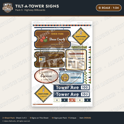 Alpine Railworks 31054G G Scale Roadside Signs - Leaning Tower