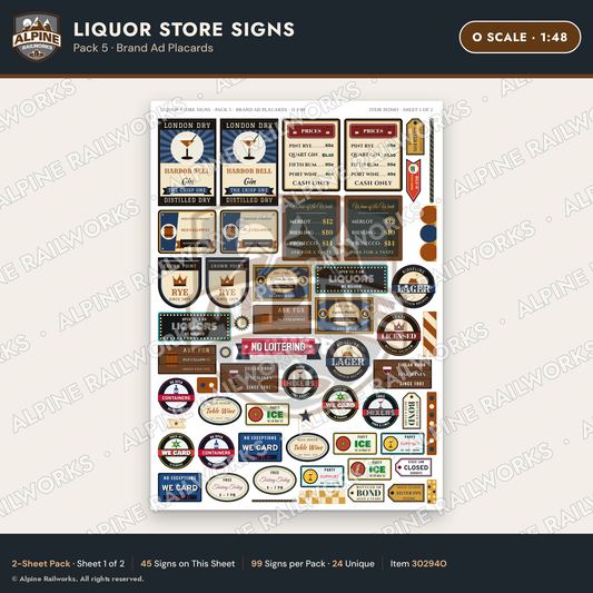 Alpine Railworks 30294O O Scale Liquor Store Signs - Brand Ad Placards