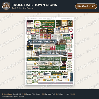 Alpine Railworks 31101HO HO Scale Roadside Signs - Troll Town