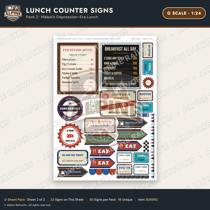 Alpine Railworks 30105G G Scale Lunch Counter Signs