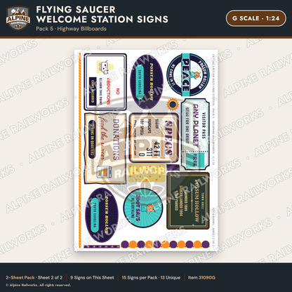 Alpine Railworks 31090G G Scale Roadside Signs - UFO Welcome Center