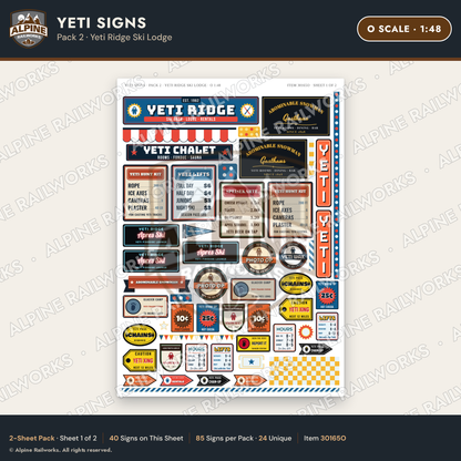 Alpine Railworks 30165O O Scale Yeti Signs - Yeti Ridge Ski Lodge