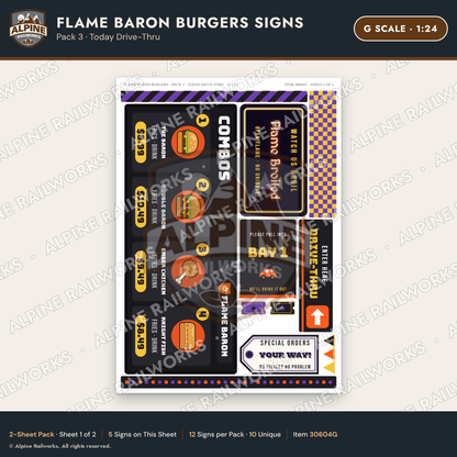 Alpine Railworks 30604G G Scale Fast Food Signs - Burgers