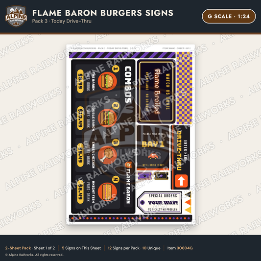 Alpine Railworks 30604G G Scale Fast Food Signs - Burgers