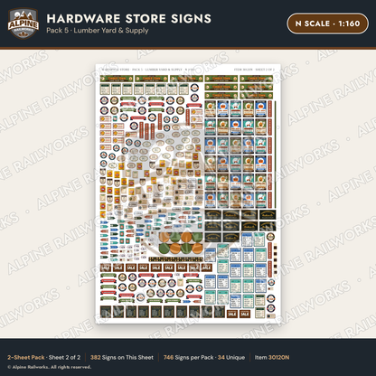 Alpine Railworks 30120N N Scale Hardware Store Signs - Lumber Yard