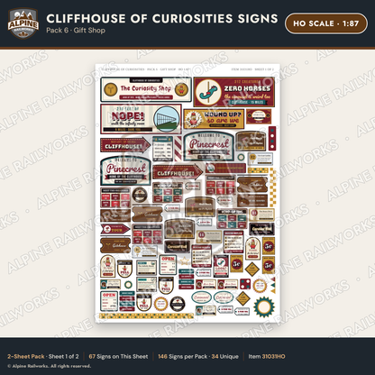 Alpine Railworks 31031HO HO Scale Roadside Signs - Curiosity House
