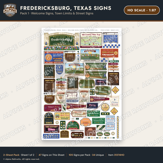 Alpine Railworks 31374HO HO Scale Fredericksburg TX Signs - Welcome