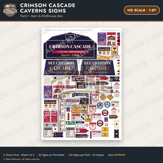 Alpine Railworks 30792HO HO Scale Roadside Attraction Signs - Caverns