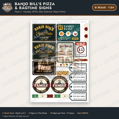 Alpine Railworks 30651G G Scale Restaurant Signs - Pizza & Music Hall