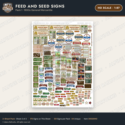 Alpine Railworks 30020HO HO Scale Feed and Seed Signs