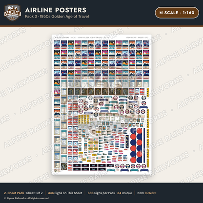 Alpine Railworks 30178N N Scale Airline Posters - Golden Age of Travel