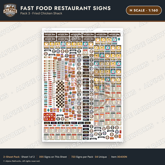 Alpine Railworks 30430N N Scale Fast Food Restaurant Signs