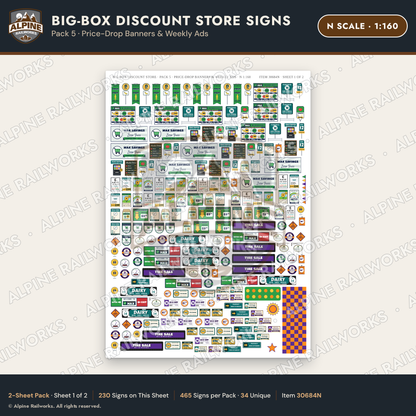 Alpine Railworks 30684N N Scale Big-Box Discount Store Signs