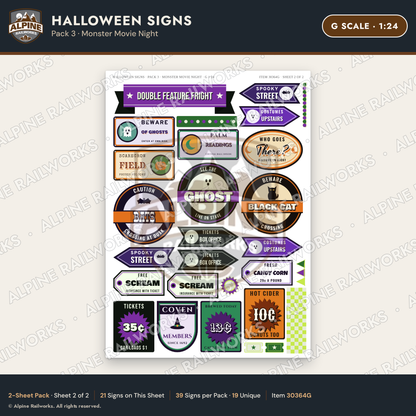 Alpine Railworks 30364G G Scale Halloween Signs - Monster Movie Night