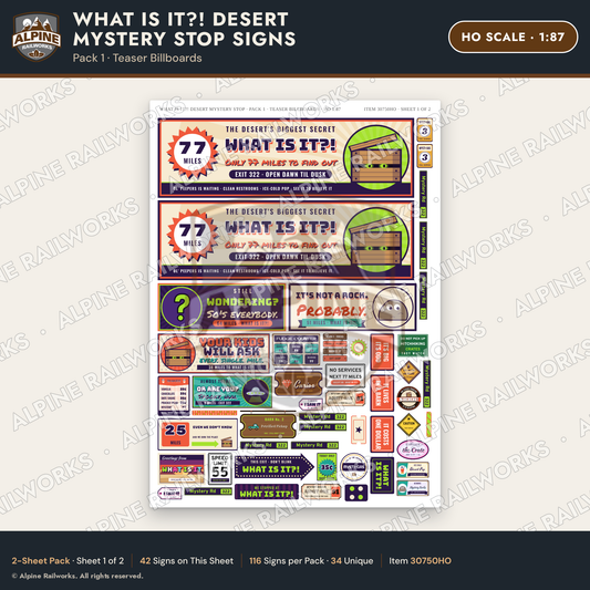 Alpine Railworks 30750HO HO Scale Roadside Signs - Desert Mystery Stop