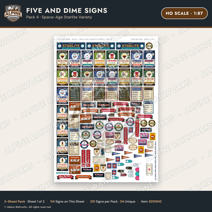 Alpine Railworks 30113HO HO Scale Five and Dime Signs