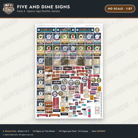 Alpine Railworks 30113HO HO Scale Five and Dime Signs