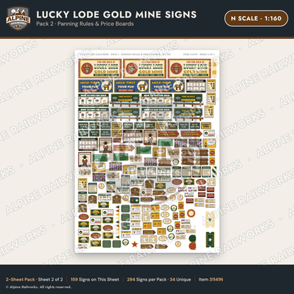 Alpine Railworks 31141N N Scale Roadside Signs - Gold Panning Mine