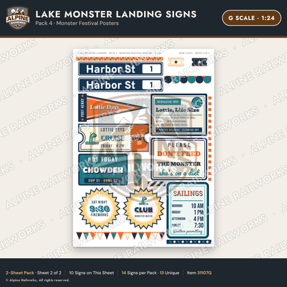 Alpine Railworks 31107G G Scale Roadside Signs - Lake Monster