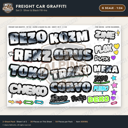 Alpine Railworks 30519G G Scale Freight Car Graffiti Cut-Outs - Silver
