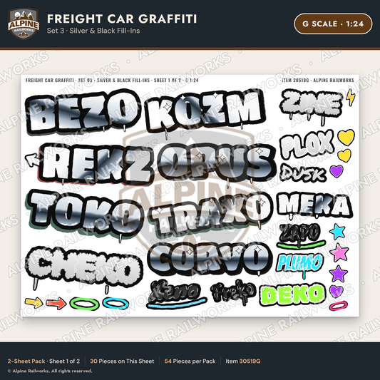 Alpine Railworks 30519G G Scale Freight Car Graffiti Cut-Outs - Silver