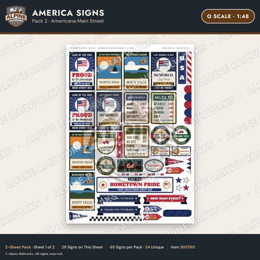 Alpine Railworks 30375O O Scale America Signs - Americana Main Street
